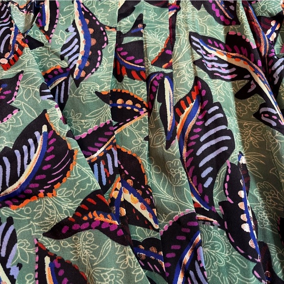 Democracy Leaf Print V-Neck Blouse Metallic Cottagecore Cropped Women's PM - Picture 11 of 12